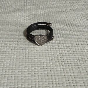 Black Wire Ring with Silver Heart